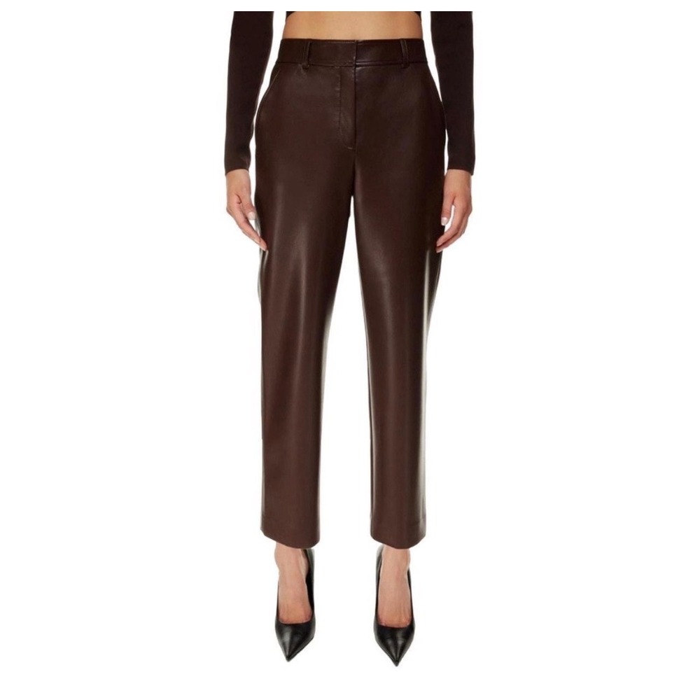 Babaton Command Pants Wmns 2 Brown Vegan Leather High Rise Straight Leg Trousers